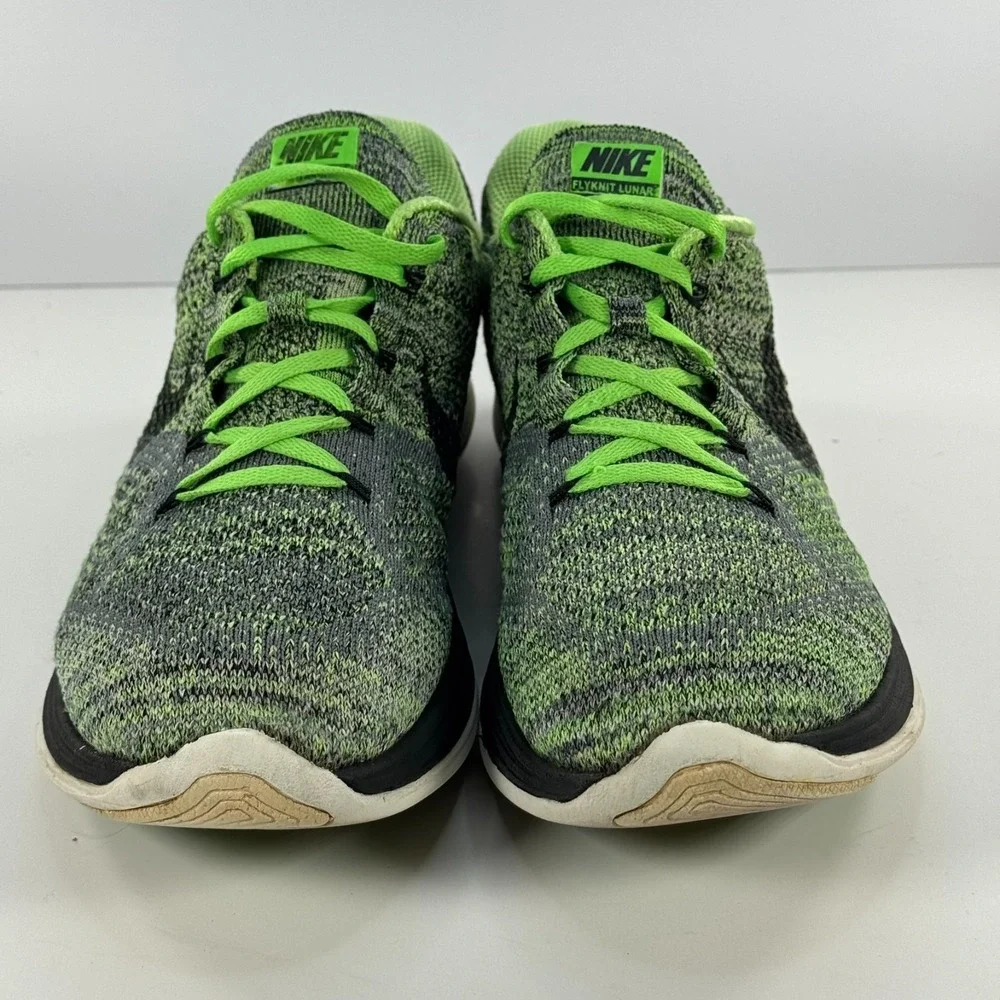 Nike Flyknit Lunar 3 Running Shoes Green Black White 698181-013‎ Men's Size 10.5